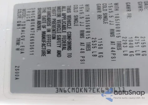 2014 Nissan Nv200 Sv from USA, damaged, VIN 3N6CM0KN7EK693611